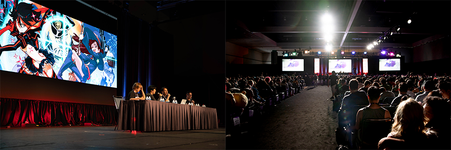 The TRIGGER team attending a panel at Anime Expo 2018 held at the Los Angeles Convention Center.